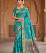 blue tissue saree with zarkan work designer border