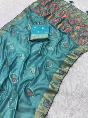 blue tissue saree with zarkan work designer border 2