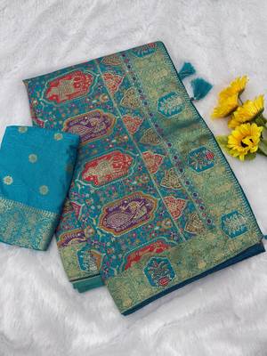 blue tissue saree with zarkan work designer border 3