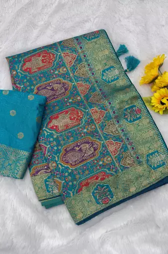 blue tissue saree with zarkan work designer border