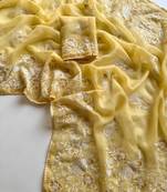 yellow chiffon saree with bird floral embroidery work