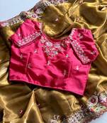 Coffee Color  Multi Colour Embroidery Sequence Work Silk Saree