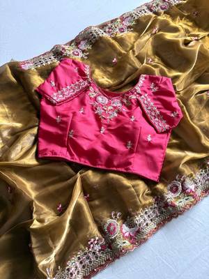 coffee silk blend saree with multicolor sequin embroidery 2