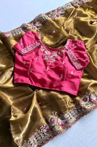 coffee silk blend saree with multicolor sequin embroidery