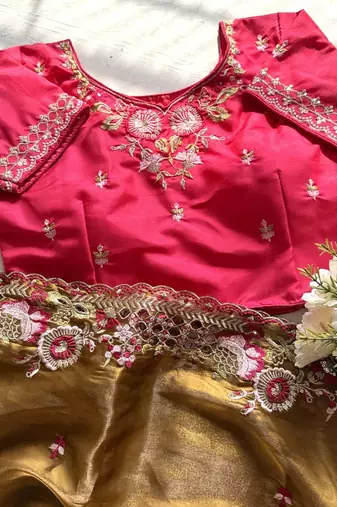 coffee silk blend saree with multicolor sequin embroidery