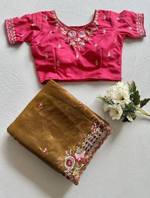 coffee silk blend saree with multicolor sequin embroidery 4