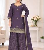 Onion color chinnon silk heavy embroidery work party wear plazo set