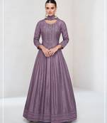 Onion color heavy vichitra silk embrodiery work long gown