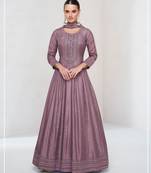 Pink color heavy vichitra silk embrodiery work long gown