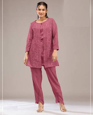 Pink color faux georgette party wear co ord set 1