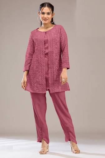 Pink color faux georgette party wear designer co ord set