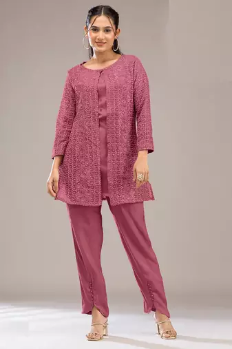 Pink color faux georgette party wear designer co ord set