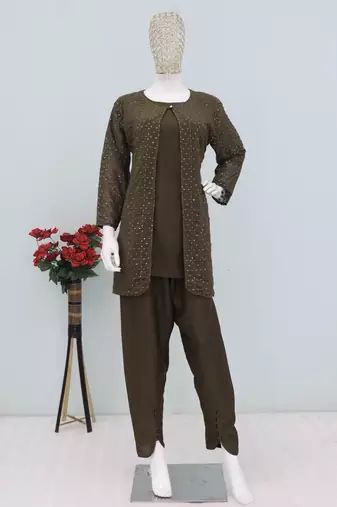 Mehendi color faux georgette party wear designer co ord set