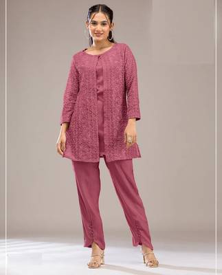 Pink color faux georgette party wear co ord set 3