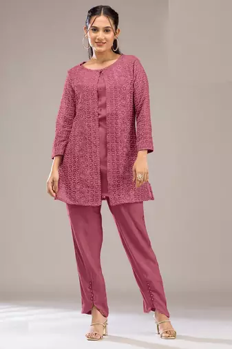 Pink color faux georgette party wear designer co ord set