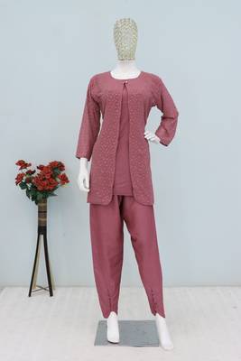 Pink color faux georgette party wear co ord set 4