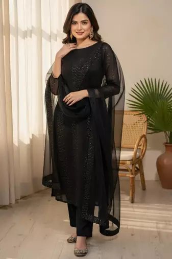 black georgette embroidered kurta sets