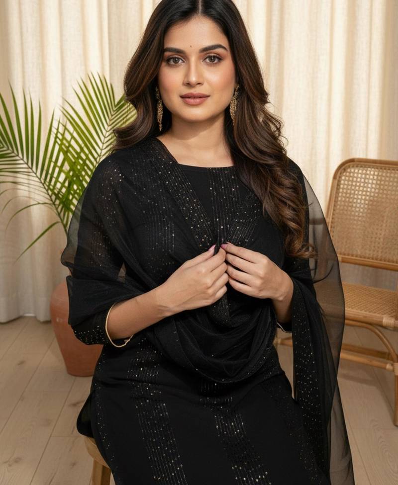 black georgette embroidered kurta sets
