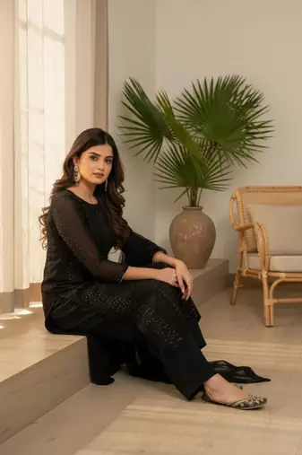 black georgette embroidered kurta sets