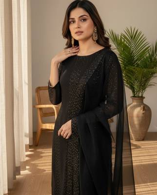 black georgette embroidered kurta sets 5