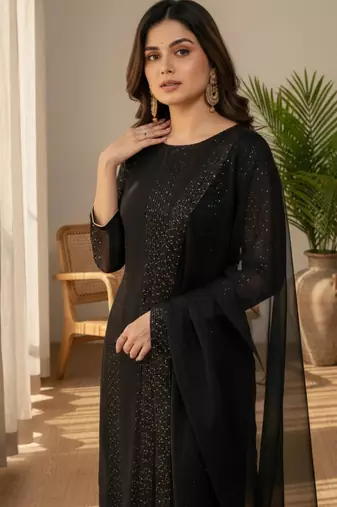 black georgette embroidered kurta sets
