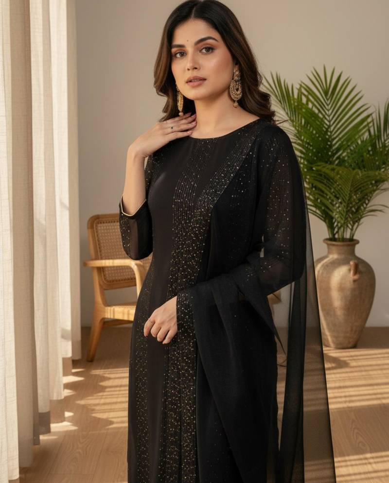 black georgette embroidered kurta sets