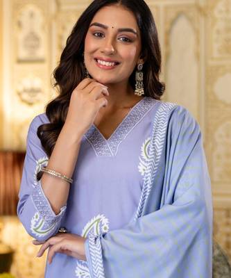 lavender rayon printed kurta sets 3