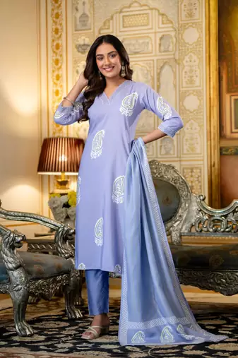 lavender rayon printed kurta sets