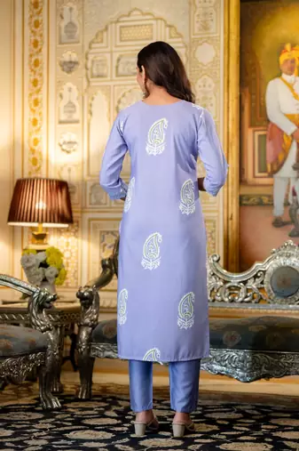 lavender rayon printed kurta sets