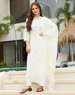 white rayon embroidered kurta sets 1