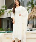 white rayon embroidered kurta sets