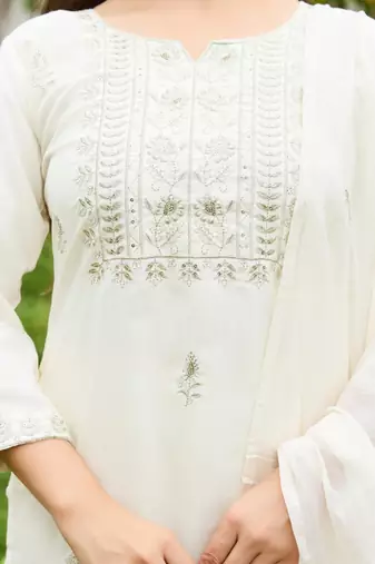 white rayon embroidered kurta sets