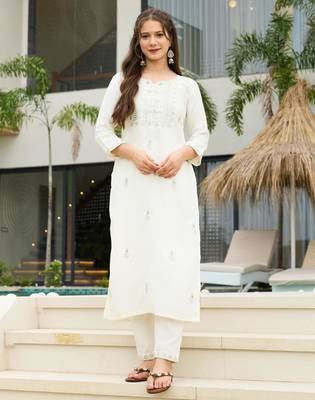 white rayon embroidered kurta sets 3