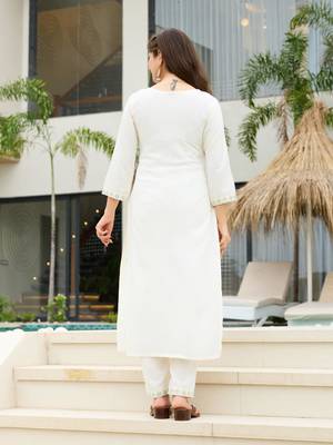 white rayon embroidered kurta sets 5