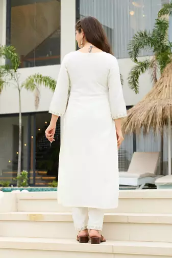 white rayon embroidered kurta sets