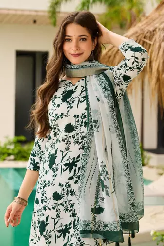 white silk blend printed kurta sets