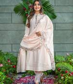 cream cotton blend embroidered kurta sets