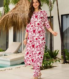 white silk blend printed kurta sets