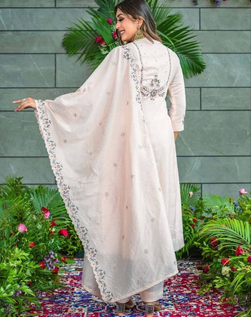 cream cotton blend embroidered kurta sets