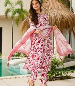 white silk blend printed kurta sets