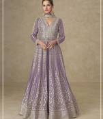 Onion color chinnon silk heavy embroidery work party wear long gown