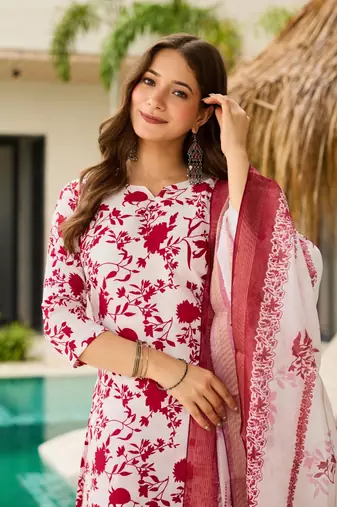 white silk blend printed kurta sets