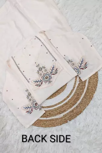 cream cotton blend embroidered kurta sets