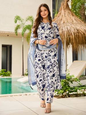 white silk blend printed kurta sets 1