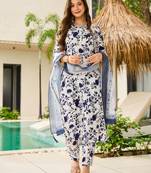 white silk blend printed kurta sets