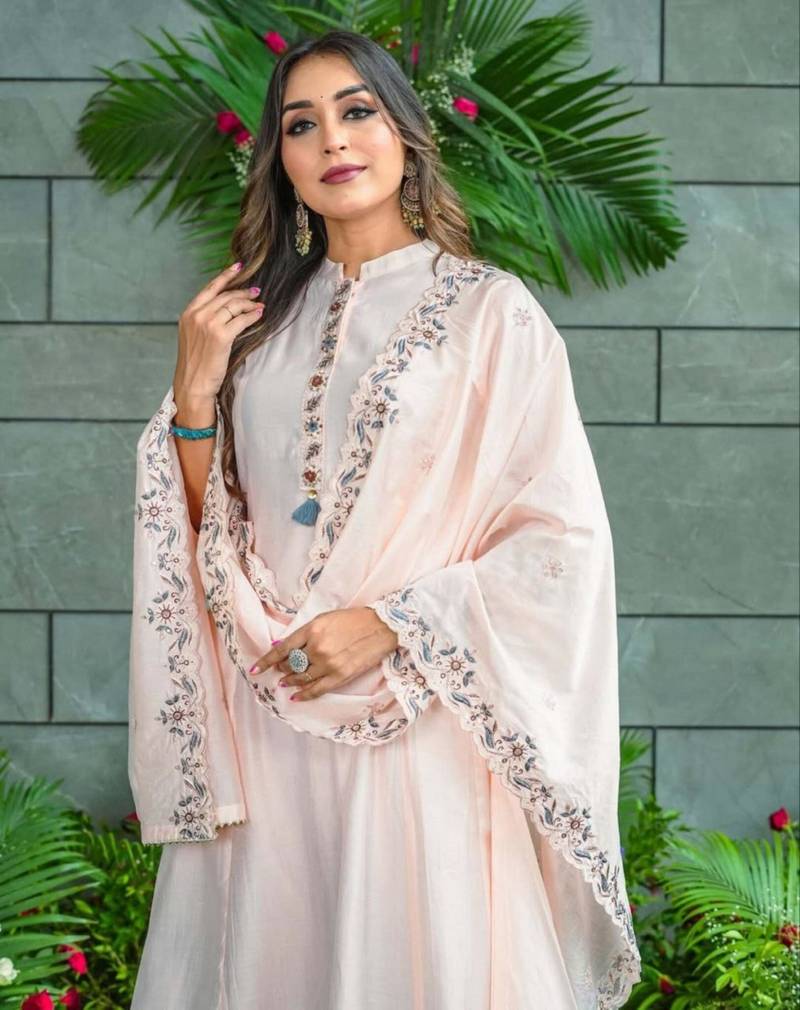 cream cotton blend embroidered kurta sets