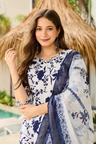 white silk blend printed kurta sets
