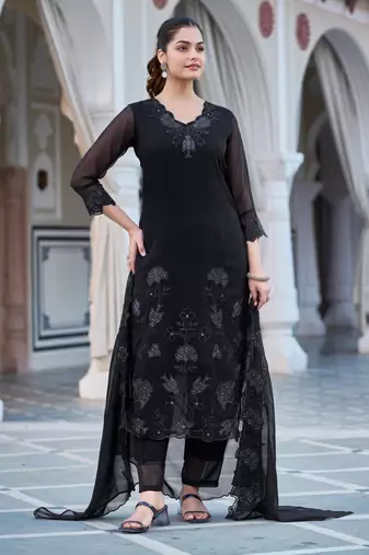 black georgette embroidered kurta sets