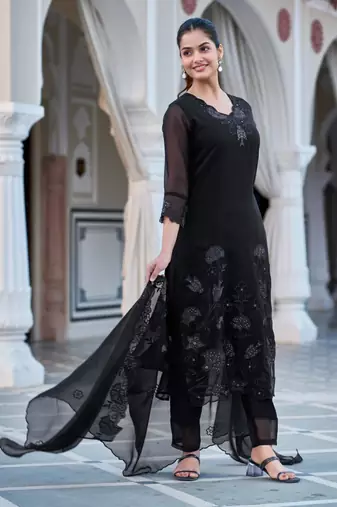 black georgette embroidered kurta sets