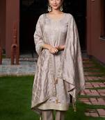 grey vichitra silk embroidered kurta sets